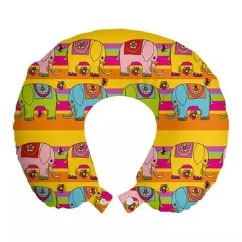 ABAKUHAUS Elephant Nursery Дорожная подушка для шеи, забавные цветочные мотивы, пенопластовые дорожные принадлежности для самолета и автомобиля, 30x30 см, разноцветные