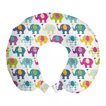 ABAKUHAUS Elephant Nursery Дорожная подушка для шеи, клетчатый тартан в горошек, пенопластовые дорожные принадлежности для самолета и автомобиля, 30x30 см, разноцветные