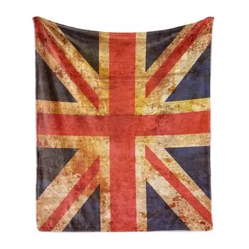 ABAKUHAUS England Мягкое фланелевое флисовое одеяло, мотив Юнион Джек в стиле гранж, уютный плюш для использования в помещении и на открытом воздухе, 125 x 175 см, темно-синий киноварь