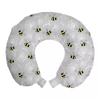 ABAKUHAUS Entomology дорожная подушка, поддержка шеи, шмели и орхидеи, дорожная вещь из пенопласта для самолета и автомобиля, 30x30 см, желтый кокса-серый