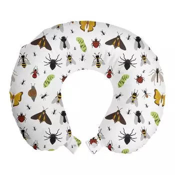 ABAKUHAUS Entomology Travel Pillow Подушка для шеи, Ассортимент насекомых дикой природы, Пенопластовые дорожные принадлежности для самолетов и автомобилей, 30x30 см, Разноцветные