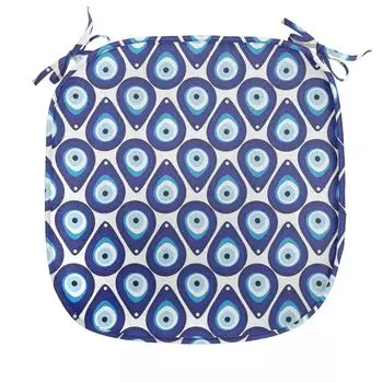 ABAKUHAUS Evil Eye Подушка для обеденного стула Каплевидная бусина Декоративная водонепроницаемая подушка с ремнями для кухонных сидений 40 см x 40 см Синий Светло-Голубой Белый
