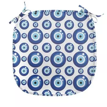 ABAKUHAUS Evil Eye Подушка для обеденного стула Симметричная декоративная водонепроницаемая подушка с ремнями для кухонных сидений 40 см x 40 см Синий Светло-Голубой Белый