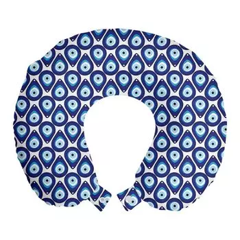ABAKUHAUS Evil Eye Travel Pillow Подушка для шеи, бусина-капля, пенопластовый дорожный предмет для самолета и автомобиля, 30x30 см, Синий Светло-Голубой Белый