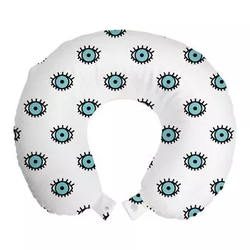 ABAKUHAUS Eyes Travel Pillow Подушка для шеи, каракули «Глаза с ресницами», пенопластовые дорожные принадлежности для самолетов и автомобилей, 30x30 см, морская пена и белый