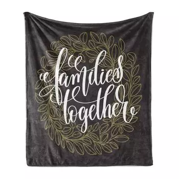 ABAKUHAUS Family Мягкое фланелевое флисовое одеяло, Families Together Text Flora, уютный плюш для использования в помещении и на открытом воздухе, 125 x 175 см, кокса-серый и армейский зеленый