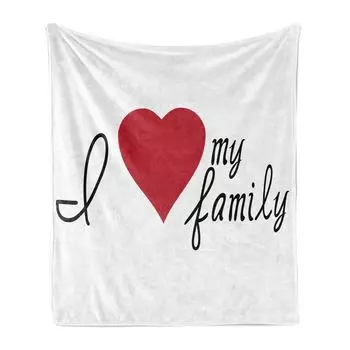 ABAKUHAUS Family Мягкое фланелевое флисовое одеяло, I Love My Family Words Heart, уютный плюш для использования в помещении и на улице, 125 x 175 см, киноварь и кока-серый