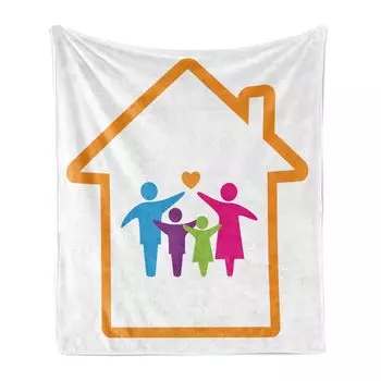 ABAKUHAUS Family Мягкое фланелевое флисовое одеяло, красочный дом для членов семьи, уютный плюш для использования внутри и снаружи, 125 x 175 см, разноцветный