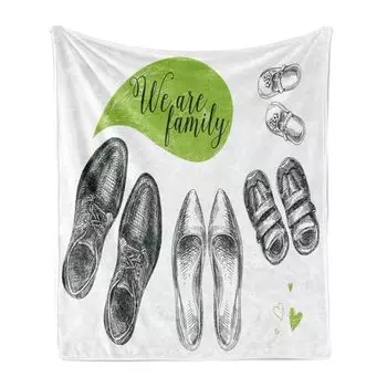 ABAKUHAUS Family Мягкое фланелевое флисовое одеяло, обувь We are Family Words, уютный плюш для использования в помещении и на улице, 125 x 175 см, яблочно-зеленый, черный, белый