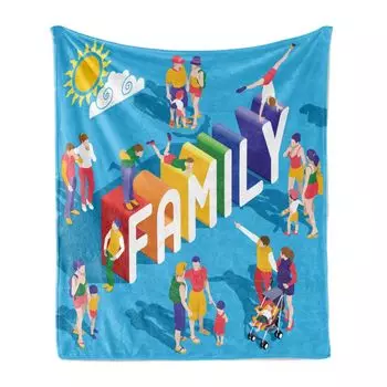 ABAKUHAUS Family Мягкое фланелевое флисовое одеяло, Rainbow Interacting People, уютный плюш для использования в помещении и на улице, 125 x 175 см, разноцветное