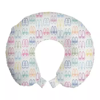 ABAKUHAUS Fashion Travel Pillow Поддержка шеи, эскиз балеток на плоской подошве, пенопластовые дорожные принадлежности для самолета и автомобиля, 30x30 см, белые и разноцветные