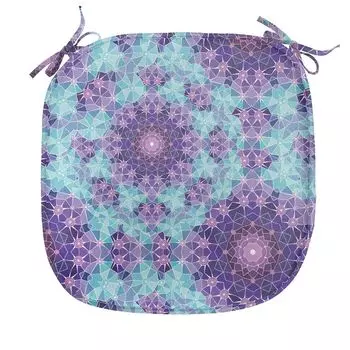ABAKUHAUS Фиолетовая подушка для обеденного стула Mandala, фрактальная мозаика, декоративная водонепроницаемая подушка с ремнями для кухонных сидений, 40 см x 40 см, небесно-фиолетовый, синий