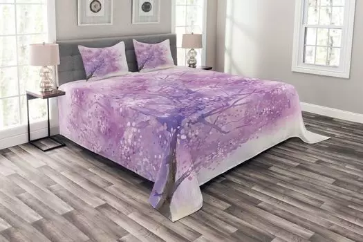 ABAKUHAUS Фиолетовый комплект покрывала, Sakura Tree Spring, комплект с моющимися наволочками, для односпальных кроватей 264 x 220 см, фиолетовый
