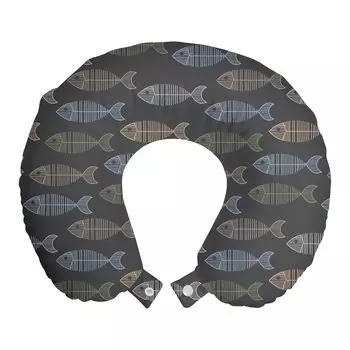 ABAKUHAUS Fish Travel Pillow Подушка для шеи, винтажный дизайн с костями животных, пенопластовые дорожные принадлежности для самолета и автомобиля, 30x30 см, разноцветные