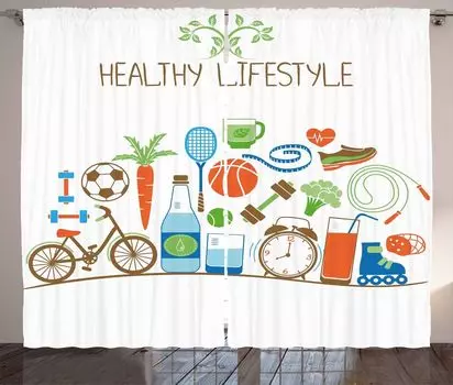 ABAKUHAUS Fitness Rustic Curtain, Healthcare Wellness, Универсальные ленточные шторы для гостиной с петлями и крючками, 280 x 260 см, разноцветные