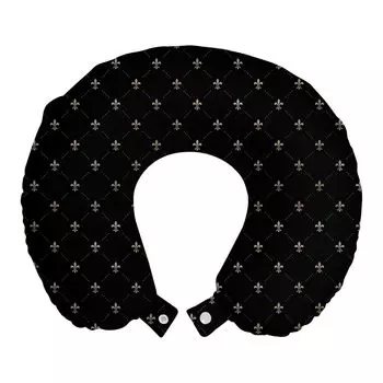 ABAKUHAUS Fleur De Lis дорожная подушка для шеи, классический королевский декор, дорожная вещь из пенопласта для самолета и автомобиля, 30x30 см, угольно-серый и бежевый