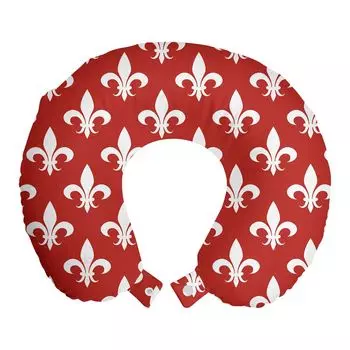 ABAKUHAUS Fleur De Lis дорожная подушка для шеи, геральдика, пенопластовый дорожный предмет для самолета и автомобиля, 30x30 см, красно-белый
