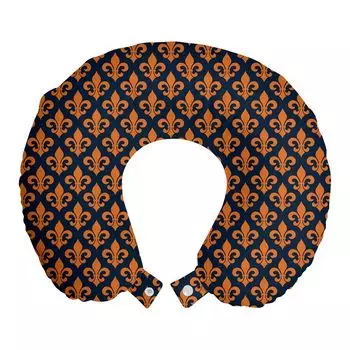 ABAKUHAUS Fleur De Lis дорожная подушка для шеи, оранжевая геральдика, пенопластовый дорожный предмет для самолета и автомобиля, 30x30 см, оранжевый индиго