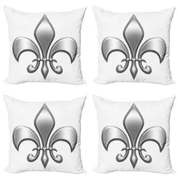 ABAKUHAUS Fleur De Lis Набор чехлов на подушку (4 предмета), Лилия, современная двусторонняя цифровая печать, 40 см x 40 см, бело-серый