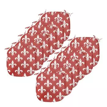ABAKUHAUS Fleur De Lis Подушка для обеденного стула Геральдика Декоративная водонепроницаемая подушка с ремнями для кухонных сидений 40 см x 40 см Упаковка из 12 шт. Белый Красный