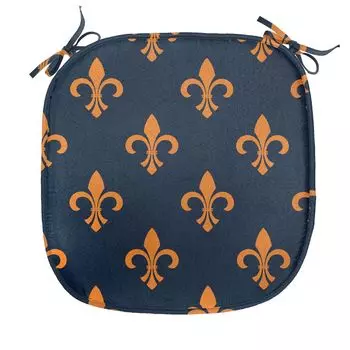 ABAKUHAUS Fleur De Lis Подушка для обеденного стула, дизайн Crest, декоративная водонепроницаемая подушка с ремнями для кухонных сидений, 40 см x 40 см, оранжевый индиго, синий