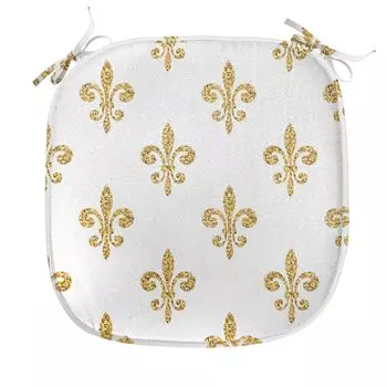 ABAKUHAUS Fleur De Lis Подушка для обеденного стула, Европейская Лилия Эдлер, декоративная водонепроницаемая подушка с ремнями для кухонных сидений, 40 см x 40 см, желто-белый