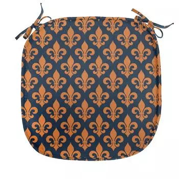 ABAKUHAUS Fleur De Lis Подушка для обеденного стула Оранжевая Геральдическая декоративная водонепроницаемая подушка с ремнями для кухонных сидений 40см x 40см Индиго Оранжевый