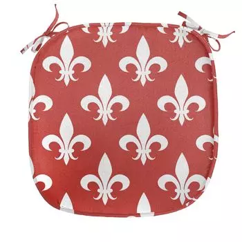 ABAKUHAUS Fleur De Lis Подушка для обеденного стула Геральдика Декоративная водонепроницаемая подушка с ремнями для кухонных сидений 40 см x 40 см Белый Красный
