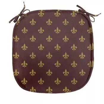 ABAKUHAUS Fleur De Lis Подушка для обеденного стула Королевский узор Декоративная водонепроницаемая подушка с ремнями для кухонных сидений 40 см x 40 см Бордовый Земляной желтый, коричневый