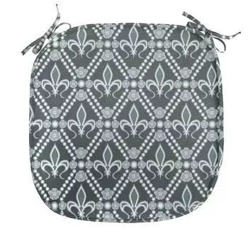 ABAKUHAUS Fleur De Lis Подушка для обеденного стула, прямоугольные мотивы, декоративная водонепроницаемая подушка с ремнями для кухонных сидений, 40 см x 40 см, шалфейный зеленый