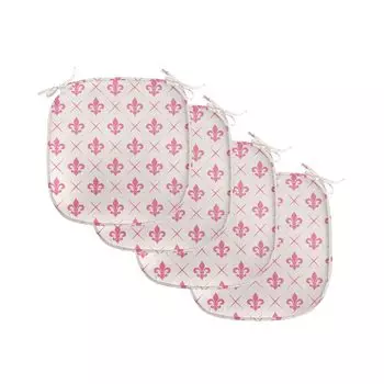 ABAKUHAUS Fleur De Lis Подушка для обеденного стула Розовая лилия Декоративная водонепроницаемая подушка с ремнями для кухонных сидений 40 см x 40 см Упаковка из 4 шт. Розового кремового цвета