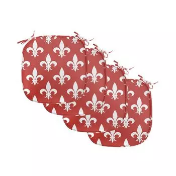 ABAKUHAUS Fleur De Lis Подушка для обеденного стула Геральдическая декоративная водонепроницаемая подушка с ремнями для кухонных сидений 40 см x 40 см Упаковка из 4 шт. Белый Красный