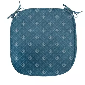 ABAKUHAUS Fleur De Lis Подушка для обеденного стула, средневековый дизайн, декоративная водонепроницаемая подушка с ремнями для кухонных сидений, 40 см x 40 см, серо-голубой, синий