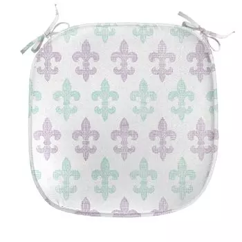 ABAKUHAUS Fleur De Lis Подушка на обеденный стул, пастельный вид в стиле гранж, декоративная водонепроницаемая подушка с ремнями для кухонных сидений, 40 см x 40 см, мятно-зеленый, фиолетовый, белый