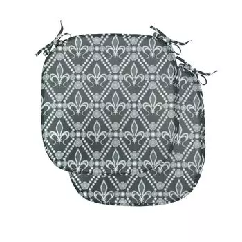 ABAKUHAUS Fleur De Lis Подушки на обеденный стул, прямоугольные мотивы, декоративная водонепроницаемая подушка с ремнями для кухонных сидений, 40 см x 40 см — упаковка из 2 шт., шалфейный зеленый