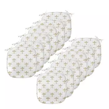 ABAKUHAUS Fleur De Lis Подушки на обеденный стул, лилии в винтажном стиле, декоративная водонепроницаемая подушка с ремнями для кухонных сидений, 40 см x 40 см — упаковка из 12 шт., белый желтый