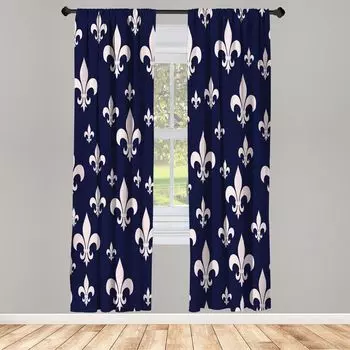 ABAKUHAUS Fleur De Lis Шторы, 2 панели, декор для гостиной, спальни, узор лилии, классический ретро, королевская классика, европейский декоративный рисунок ириса, 150 см x 175 см, темно-синий