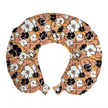 ABAKUHAUS Floral Vintage Дорожная подушка для шеи, Цветы персика, Пенопластовые дорожные принадлежности для самолета и автомобиля, 30x30 см, Бледно-оранжевый многоцветный