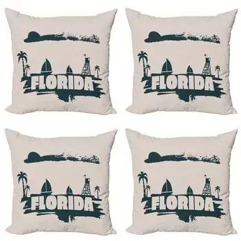 ABAKUHAUS Florida Комплект чехлов для подушек (4 предмета), винтажный вид на море, современная двусторонняя цифровая печать, 45 см x 45 см, темно-сине-серая яичная скорлупа