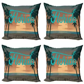 ABAKUHAUS Florida Комплект чехлов для подушек (4 предмета), Grunge Sunset Coast, современная двусторонняя цифровая печать, 50 x 50 см, многоцветный