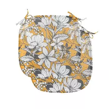 ABAKUHAUS Flower Подушка для обеденного стула, Hibiscus Exotic Beach, декоративная водонепроницаемая подушка с ремнями для кухонных сидений, 40 см x 40 см — упаковка из 2 шт., Антрацитово-серый бархатец, мультиколор