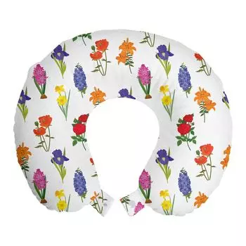 ABAKUHAUS Flowers Дорожная подушка для поддержки шеи, Spring Art Различные цветы, Пенопластовые дорожные принадлежности для самолета и автомобиля, 30x30 см, Разноцветные