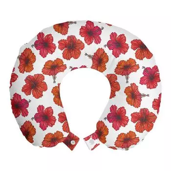 ABAKUHAUS Flowers Дорожная подушка для поддержки шеи, цветы гибискуса теплых тонов, пенопластовые дорожные принадлежности для самолетов и автомобилей, 30x30 см, киноварь и белый