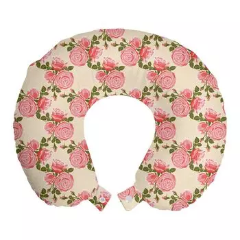 ABAKUHAUS Flowers Дорожная подушка для поддержки шеи, Rose Flower Net View Art, Пенопластовые дорожные принадлежности для самолета и автомобиля, 30x30 см, Сиена жженого шампанского