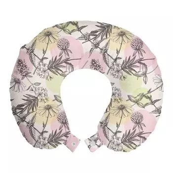 ABAKUHAUS Flowers Дорожная подушка для поддержки шеи, круглые цветы пастельных тонов, пенопластовые дорожные принадлежности для самолета и автомобиля, 30x30 см, роза цвета шампанского и кремовый
