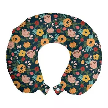 ABAKUHAUS Flowers Дорожная подушка для шеи, абстрактные бутоны цветов, пенопластовые дорожные принадлежности для самолета и автомобиля, 30x30 см, разноцветные
