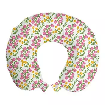 ABAKUHAUS Flowers Дорожная подушка для шеи, акварельные разноцветные цветы, пенопластовые дорожные принадлежности для самолета и автомобиля, 30х30 см, белые и разноцветные