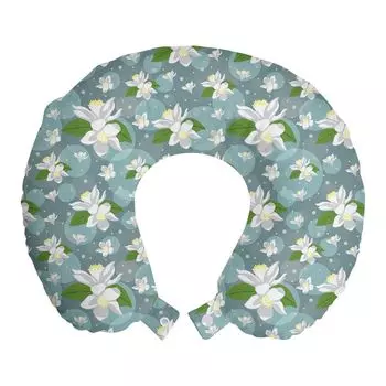ABAKUHAUS Flowers Дорожная подушка для шеи, боке с цветком лимона, пенопластовые дорожные принадлежности для самолета и автомобиля, 30x30 см, синий, серый, желтый