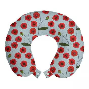 ABAKUHAUS Flowers Дорожная подушка для шеи, бутоны листьев мака, пенопластовые дорожные принадлежности для самолета и автомобиля, 30x30 см, ярко-голубой
