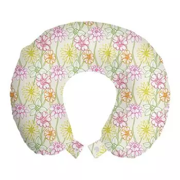 ABAKUHAUS Flowers Дорожная подушка для шеи, Colorful Flowers Sketchy, Пенопластовые дорожные принадлежности для самолета и автомобиля, 30x30 см, Разноцветные